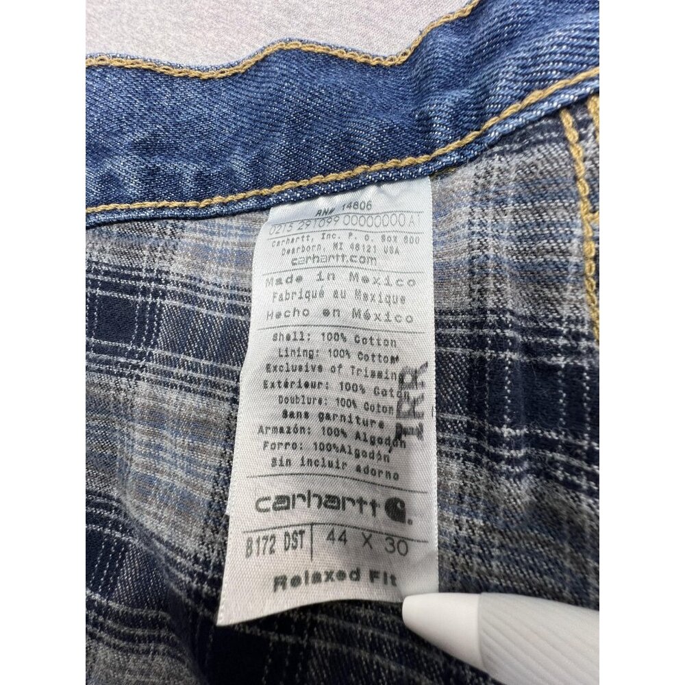 Carhartt Jeans Mens 44x30 Blue Relaxed Fit Flannel Lined Work Denim B172 DST - Picture 7 of 9